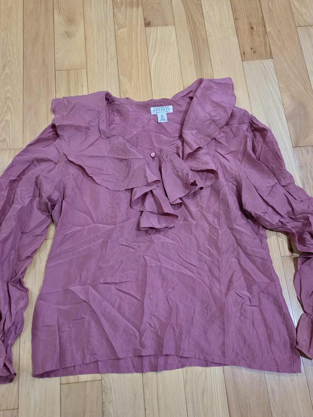 Vtg Express 100% Silk Ruffle Statement Blouse